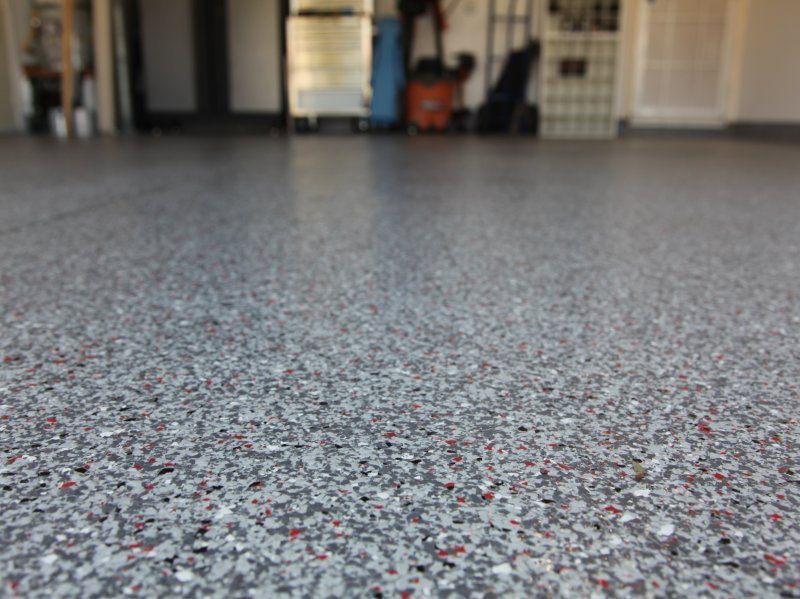 Closeup of a floor with the Color Flake System